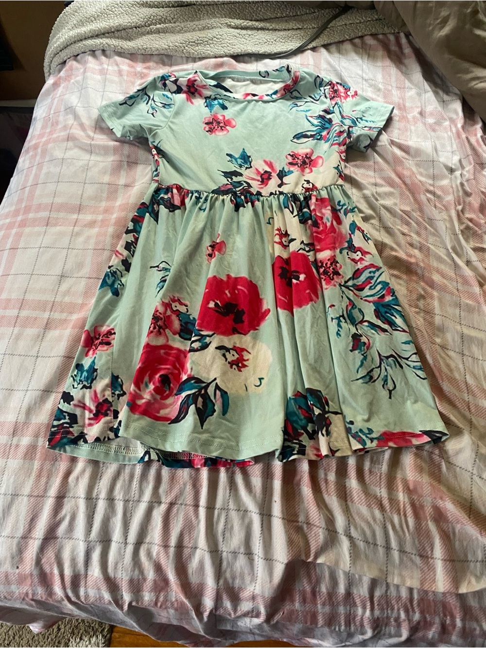 Girls Mint Floral Short Sleeve Fit-and-Flare Dress